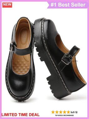 Chunky Mary Jane Platform Leather Shoes Non Slip Work